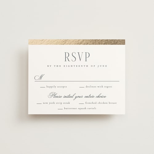 This is a quartz rsvp cards with foil pressed by Kristie Kern called the ritz printing on signature in standard
