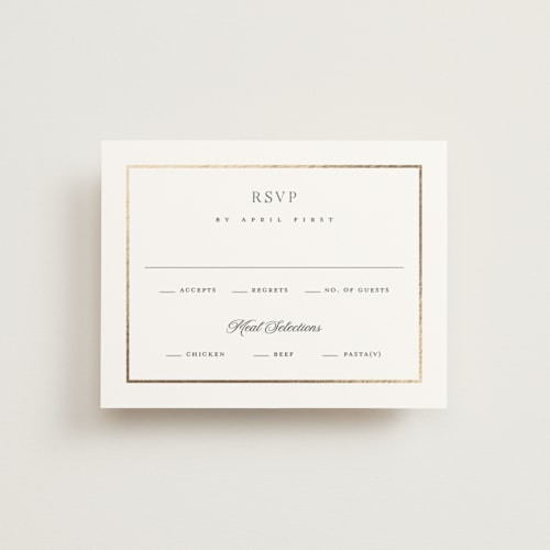 This is a pearl rsvp cards with foil pressed by Stacey Meacham called opulence printing on signature in standard