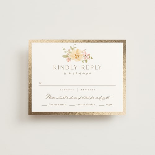 This is a carnation rsvp cards with foil pressed by Everett Paper Goods called jardin printing on signature in standard