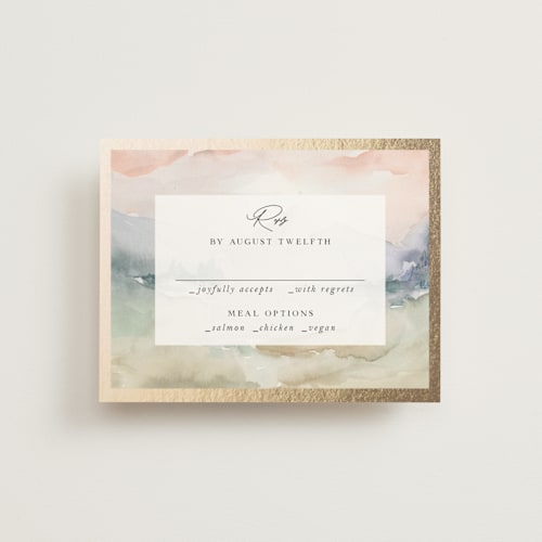 This is a latte rsvp cards with foil pressed by Lori Wemple called mountain printing on signature in standard