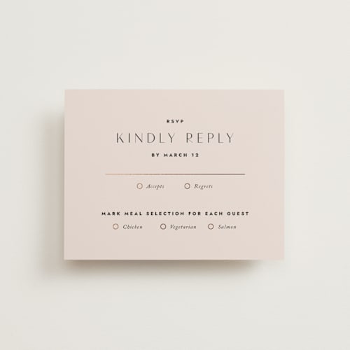 This is a blush rsvp cards with foil pressed by Kindred Fields called deco band printing on signature in standard