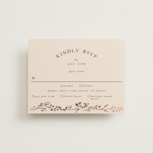 This is a harvest rsvp cards with foil pressed by Susan Moyal called monogrammed floral printing on signature in standard