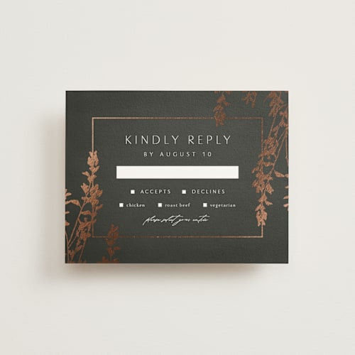 This is a ivy rsvp cards with foil pressed by Kelly Schmidt called quince printing on signature in standard