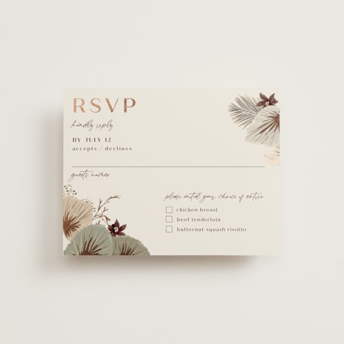 This is a dusk rsvp cards with foil pressed by Susan Moyal called jasmine printing on signature in standard