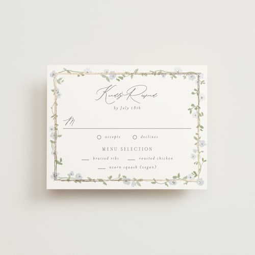 This is a blue bell rsvp cards with foil pressed by Everett Paper Goods called portico printing on signature in standard
