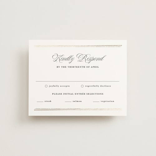 This is a diamond rsvp cards with foil pressed by Kate Ahn called lake como printing on signature in standard