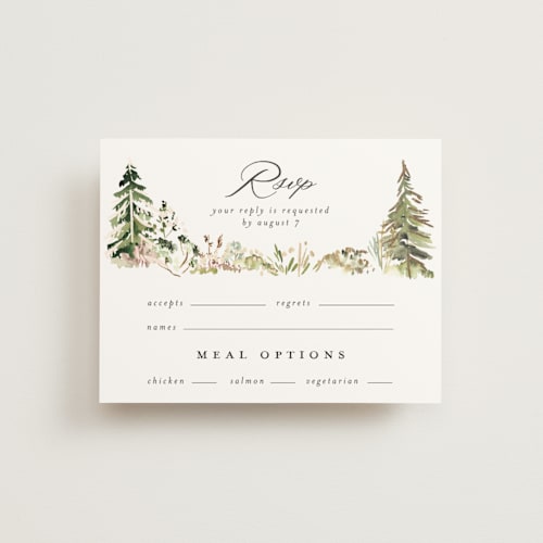 This is a forest rsvp cards with foil pressed by Petra Kern called great outdoors printing on signature in standard