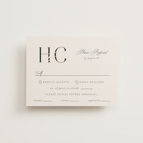This is a ivory rsvp cards with foil pressed by Melanie Kosuge called honor printing on signature in standard
