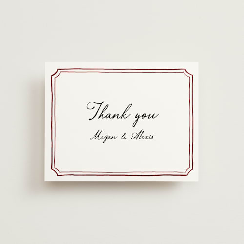 This is a wine wedding thank you cards with standard by Cass Loh called handwritten printing on signature in standard