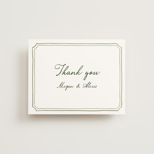 This is a moss wedding thank you cards with standard by Cass Loh called handwritten printing on signature in standard