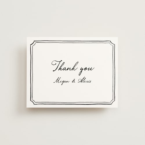 This is a coal wedding thank you cards with standard by Cass Loh called handwritten printing on signature in standard