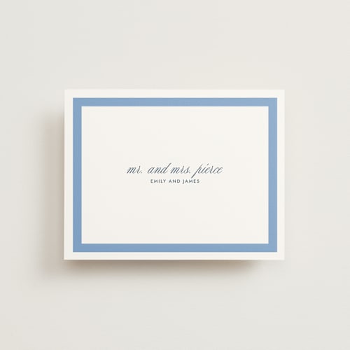 This is a blue bell wedding thank you cards with standard by Megan Davis called montauk printing on signature in standard