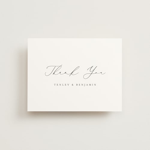 This is a cotton wedding thank you cards with standard by Jennifer Postorino called gentle whisper printing on signature in standard