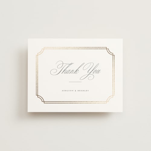 This is a mist wedding thank you cards with foil pressed by Sarah Brown called formally printing on signature in standard