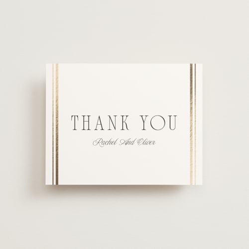This is a pearl wedding thank you cards with foil pressed by Nicole Walsh called side stripe printing on signature in standard