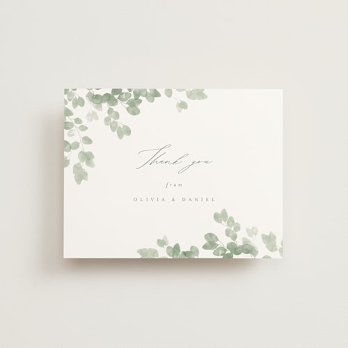 This is a eucalyptus thank you postcards by Kristie Kern called vining printing on signature in postcard