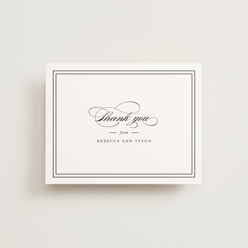 This is a vanilla thank you postcards by Kimberly FitzSimons called eloquence printing on signature in postcard