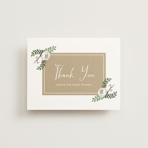 This is a blush thank you postcards by Lehan Veenker called krafted florals printing on signature in postcard