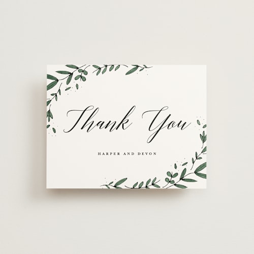 This is a fresh thank you postcards by Kelly Schmidt called floral wreath printing on signature in postcard