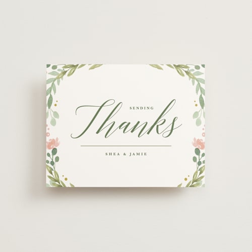 This is a sage thank you postcards by Kristen Smith called garden glamour printing on signature in postcard