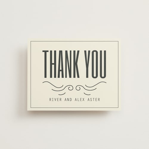 This is a cream thank you postcards by Hannah Williams called mountain affair printing on signature in postcard