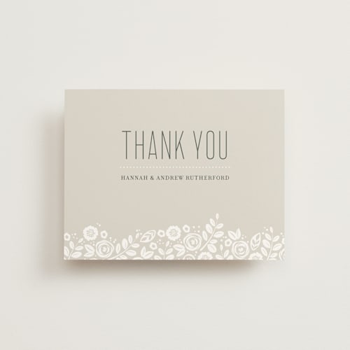 This is a champagne thank you postcards by Jessica Williams called white shadows printing on signature in postcard