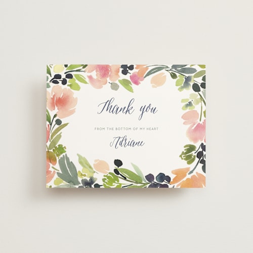 This is a grapefruit thank you postcards by Yao Cheng Design called watercolor wreath printing on signature in postcard