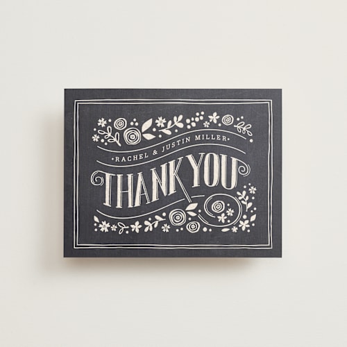 This is a slate thank you postcards by Jennifer Wick called alabaster florals printing on signature in postcard