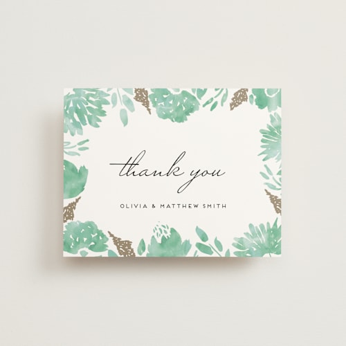 This is a aqua thank you postcards by Petra Kern called watercolor delight printing on signature in postcard