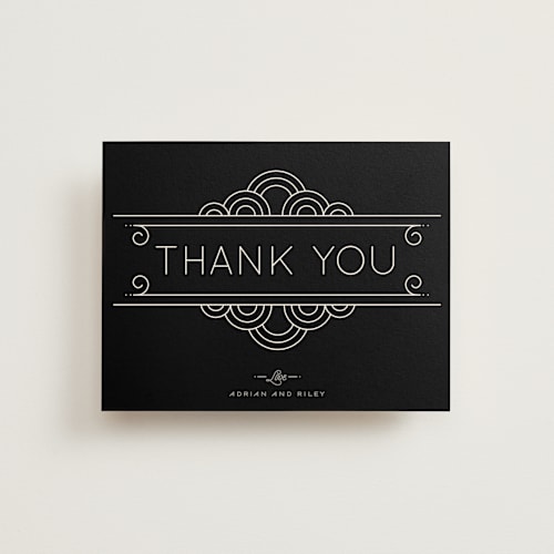 This is a cream thank you postcards by GeekInk Design called deco nouveau printing on signature in postcard
