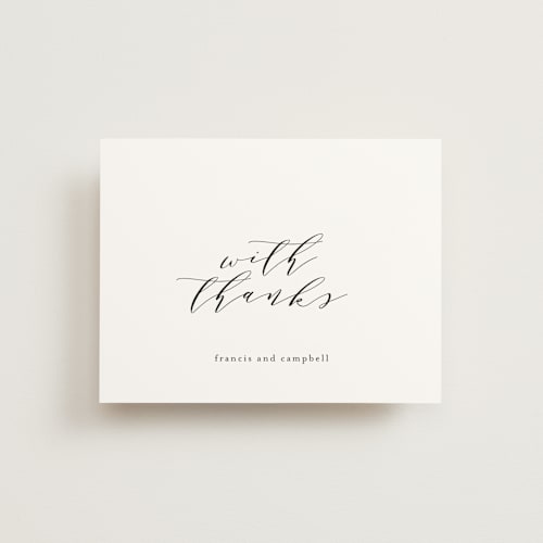 This is a tuxedo thank you postcards by Phrosné Barwood called simple elegance printing on signature in postcard