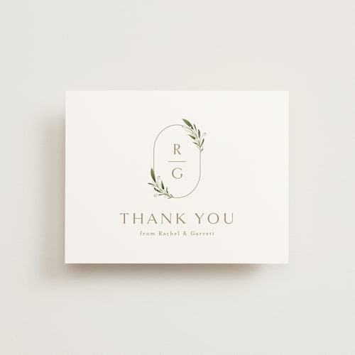 This is a champagne thank you postcards by Jennifer Postorino called soft sprigs printing on signature in postcard