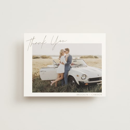 This is a linen thank you postcards with standard by Kelly Schmidt called arabilla overlap printing on signature in postcard