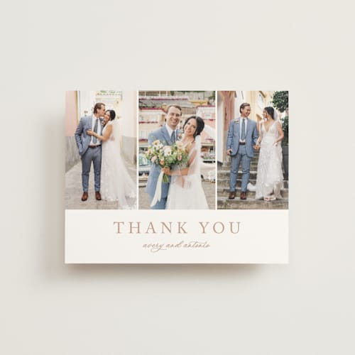 This is a dusty pink thank you postcards with standard by Jennifer Postorino called avery printing on signature in postcard