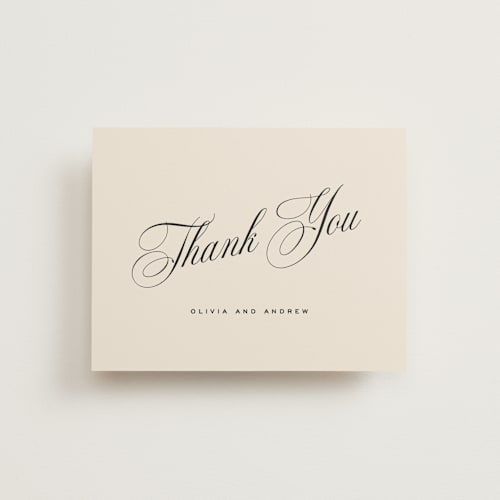 This is a almond thank you postcards with standard by Eric Clegg called modern romance printing on signature in postcard