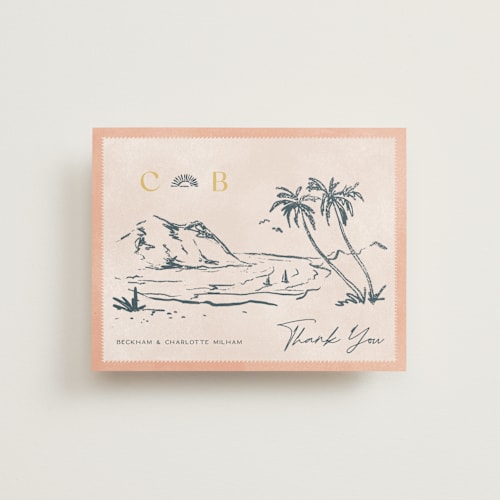 This is a grapefruit wedding thank you cards with standard by Pixel and Hank called coastal drift printing on strathmore in standard