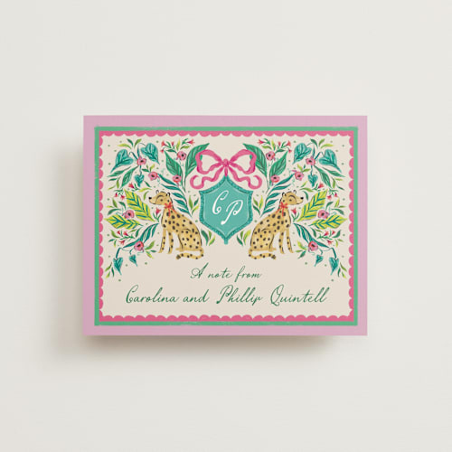 This is a peony wedding thank you cards with standard by Jackie Crawford called whimsical hand illustrated crest printing on strathmore in standard