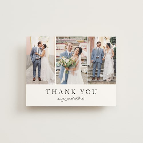 This is a onyx wedding thank you cards with standard by Jennifer Postorino called avery printing on strathmore in standard