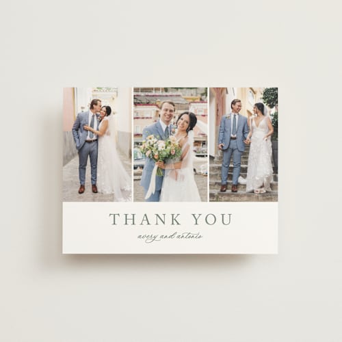 This is a sage wedding thank you cards with standard by Jennifer Postorino called avery printing on strathmore in standard