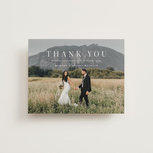 This is a linen wedding thank you cards with standard by Ashley Rosenbaum called mystique printing on strathmore in standard