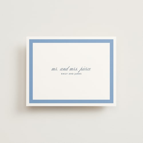 This is a blue bell wedding thank you cards with standard by Megan Davis called montauk printing on strathmore in standard