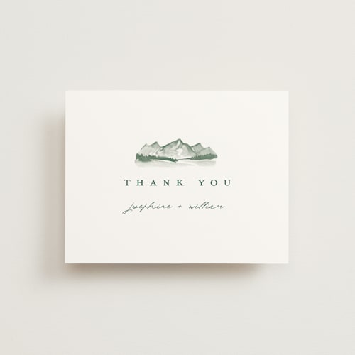 This is a pine wedding thank you cards with standard by Amy Kross called mountain ridge printing on strathmore in standard