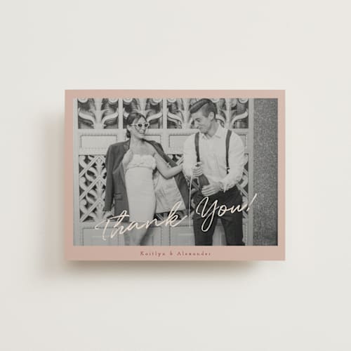 This is a dusty rose wedding thank you cards with standard by Adelyn T. called photograph scribble printing on strathmore in standard
