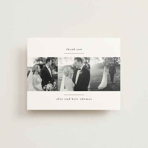 This is a crisp snow wedding thank you cards with standard by Kate Ross called modern minimalist printing on strathmore in standard