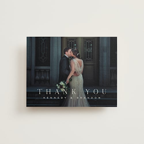 This is a pebble wedding thank you cards with standard by Jessica Williams called the space between printing on strathmore in standard