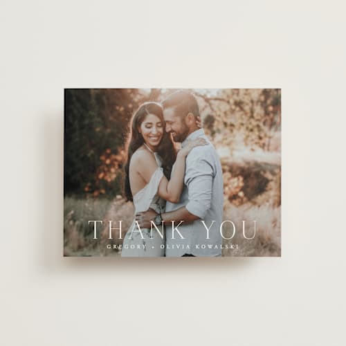 This is a lily wedding thank you cards with standard by Hooray Creative called classy type printing on strathmore in standard