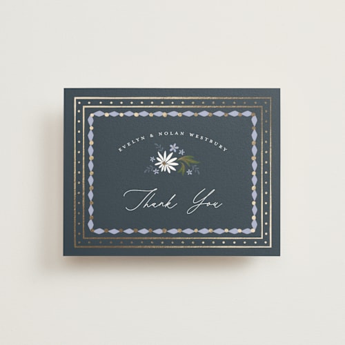 This is a periwinkle wedding thank you cards with foil pressed by Erin German called sadie printing on strathmore in standard