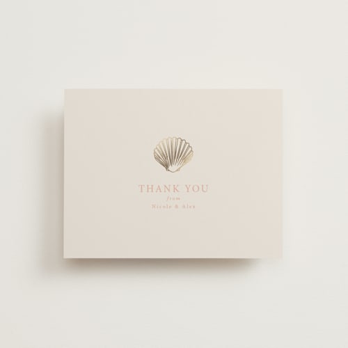 This is a coral wedding thank you cards with foil pressed by Hannah Bowman called simple seashell printing on strathmore in standard