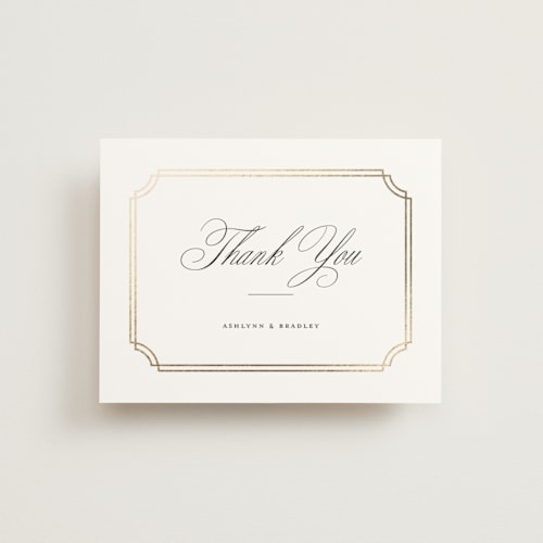 This is a porcelain wedding thank you cards with foil pressed by Sarah Brown called formally printing on strathmore in standard