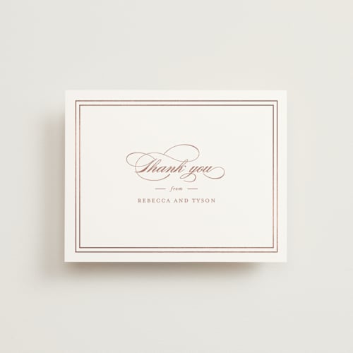 This is a rose wedding thank you cards with foil pressed by Kimberly FitzSimons called eloquence printing on strathmore in standard